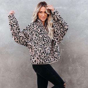 Vici Leopard Print Fleece Sherpa Quarterzip